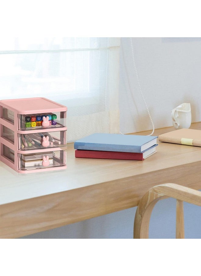 HOUSE OF QUIRK House of Quirk 3 Tier Transparent Cosmetic Jewelry Box, Office Desktop Drawer Storage Box, Plastic Multi-Layer Small Storage Box (Pink)  - Image 4