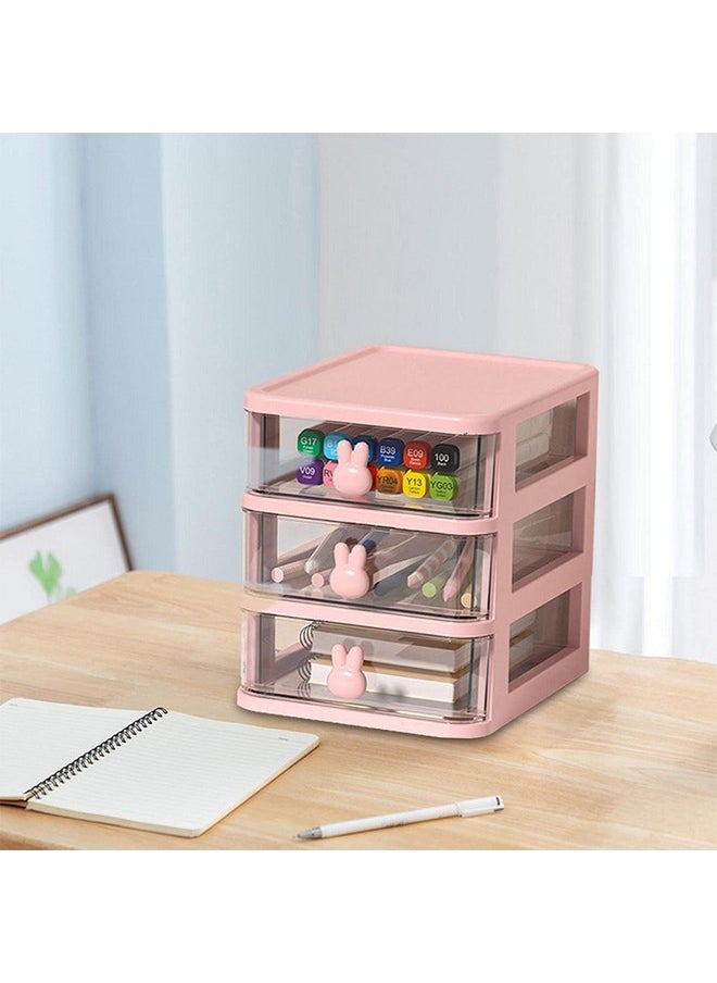 HOUSE OF QUIRK House of Quirk 3 Tier Transparent Cosmetic Jewelry Box, Office Desktop Drawer Storage Box, Plastic Multi-Layer Small Storage Box (Pink)  - Image 5