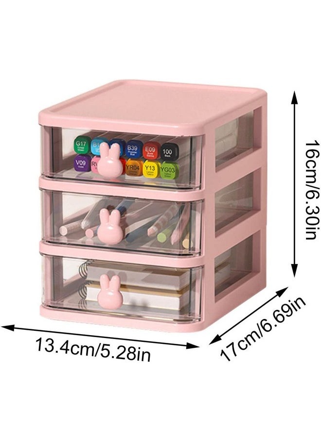 HOUSE OF QUIRK House of Quirk 3 Tier Transparent Cosmetic Jewelry Box, Office Desktop Drawer Storage Box, Plastic Multi-Layer Small Storage Box (Pink)  - Image 3
