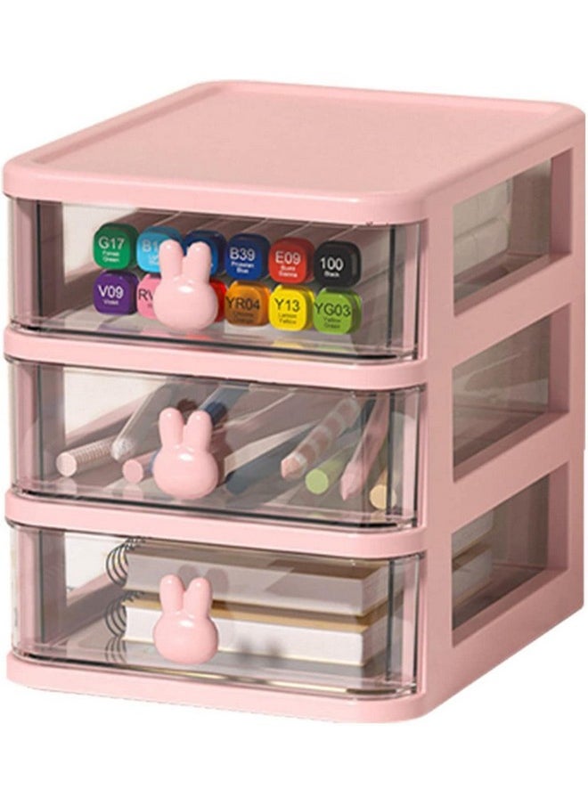 HOUSE OF QUIRK House of Quirk 3 Tier Transparent Cosmetic Jewelry Box, Office Desktop Drawer Storage Box, Plastic Multi-Layer Small Storage Box (Pink)  - Image 1