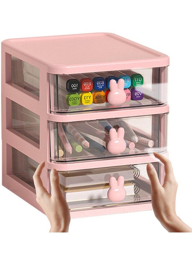 HOUSE OF QUIRK House of Quirk 3 Tier Transparent Cosmetic Jewelry Box, Office Desktop Drawer Storage Box, Plastic Multi-Layer Small Storage Box (Pink)  - Image 2