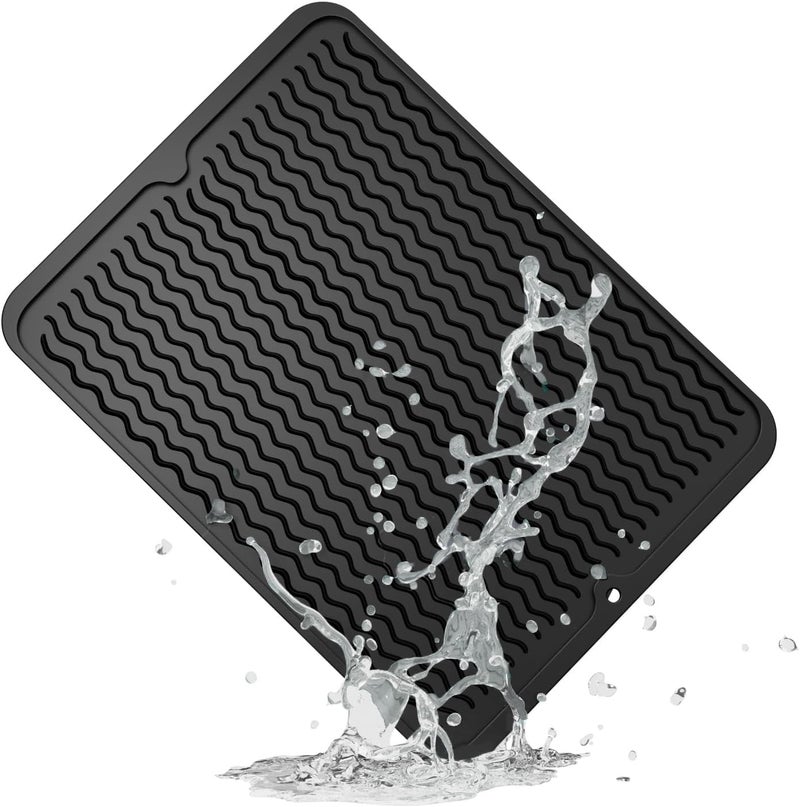 ZLR Silicone Dish Drying Mat for Kitchen Counter, Eco-Friendly Fast Dry Dish Mat, Easy Clean Multi Usage Drying Matt, Heat Resistant Trivet, 12" x 16" Large, Black - Image 1