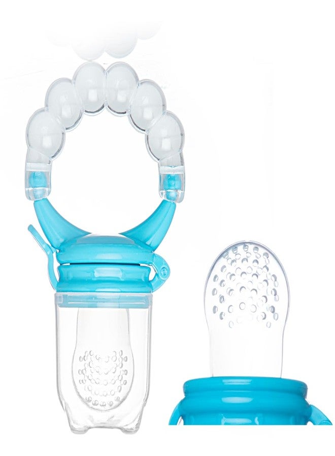 Bubbles Silicone Food/Fruit Nibbler with Extra Mesh, Soft Pacifier/Feeder, Teether for Baby, Infant (Blue & White) - Image 1