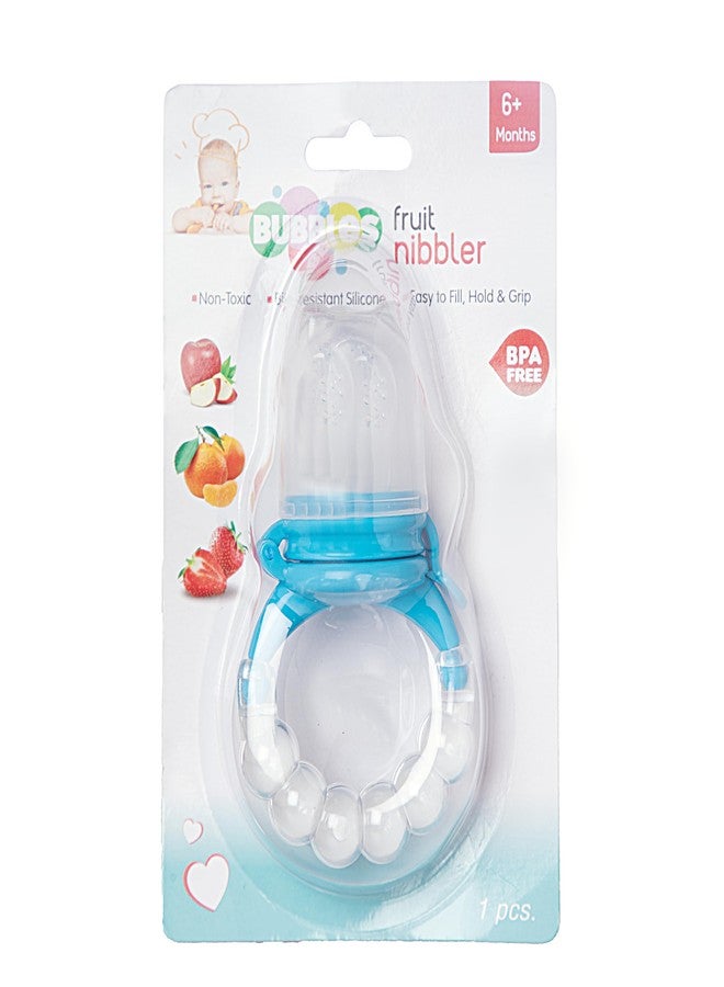 Bubbles Silicone Food/Fruit Nibbler with Extra Mesh, Soft Pacifier/Feeder, Teether for Baby, Infant (Blue & White) - Image 2