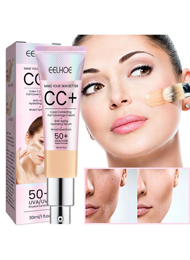 EELHOE Make your skin better CC+ 30ml,Color Correcting Full Coverage Cream+Anti-Aging Hydrating serum 50+ (02#Natura) - Image 1