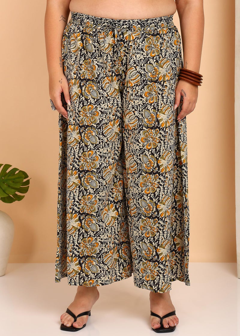 Yash Gallery Women’s Mustard Yellow Solid Kurta with Printed Palazzo |Ethnic Kurta Set with Front Button Placket, 3/4th Sleeves & Comfortable Cotton Fabric - Image 5
