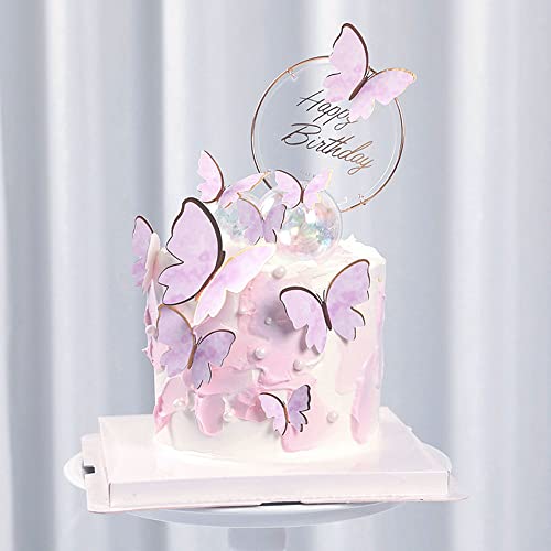 Alunsito 100 Pieces Glitter Butterfly Cake Toppers Happy Birthday Gold Pink 3D Butterfly Cake Topper Mixed Size Cupcake Toppers For Birthday Anniversary Wedding Party Cake Supplies - Image 2