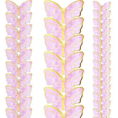 Alunsito 100 Pieces Glitter Butterfly Cake Toppers Happy Birthday Gold Pink 3D Butterfly Cake Topper Mixed Size Cupcake Toppers For Birthday Anniversary Wedding Party Cake Supplies - Image 1