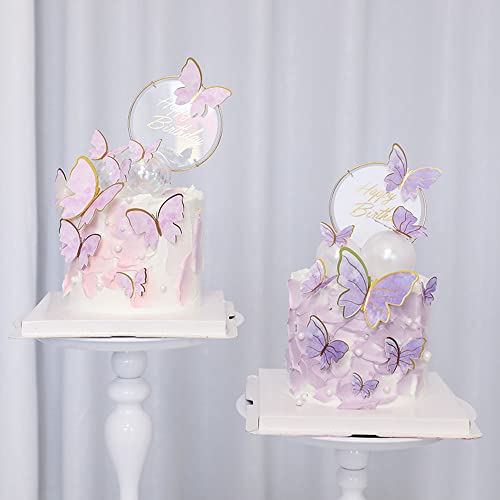 Alunsito 100 Pieces Glitter Butterfly Cake Toppers Happy Birthday Gold Pink 3D Butterfly Cake Topper Mixed Size Cupcake Toppers For Birthday Anniversary Wedding Party Cake Supplies - Image 3