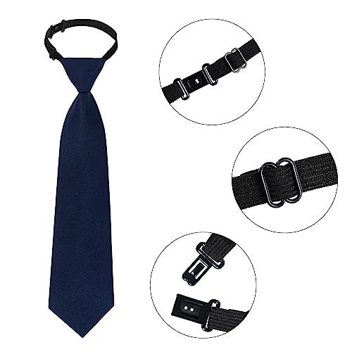Sucrain 1pcs Boy's Necktie Pre-tied Adjustable Neck Strap Tie for Wedding Graduation School Uniforms (Navy Blue) - Image 4