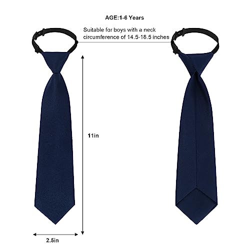 Sucrain 1pcs Boy's Necktie Pre-tied Adjustable Neck Strap Tie for Wedding Graduation School Uniforms (Navy Blue) - Image 2