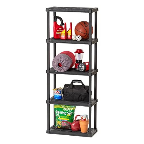 IRIS IRIS USA 5Shelf Heavy Duty Plastic Storage Shelves 200lb Capacity 64H x 24W x 12D Medium Modular Shelving Unit Storage Organizer for Garage Home Bathroom  Laundry Storage Rack  Black 