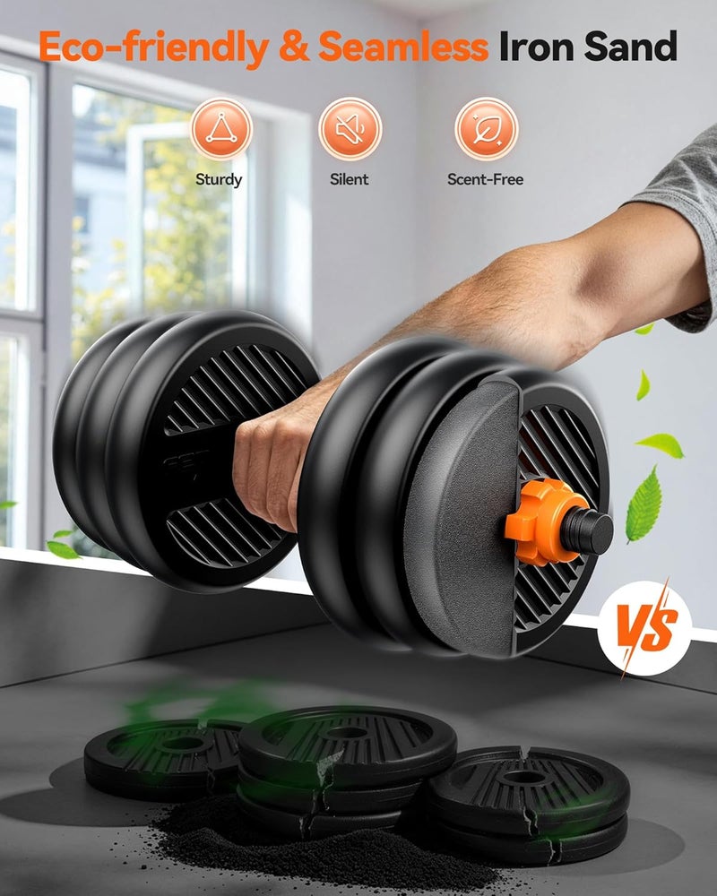 FEIERDUN Adjustable Dumbbells, 20/30/45/70/90lbs Free Weight Set with Connector, 4 in1 Dumbbells Set Used as Barbell, Kettlebells, Push up Stand, Fitness Exercises for Home Gym - Image 4