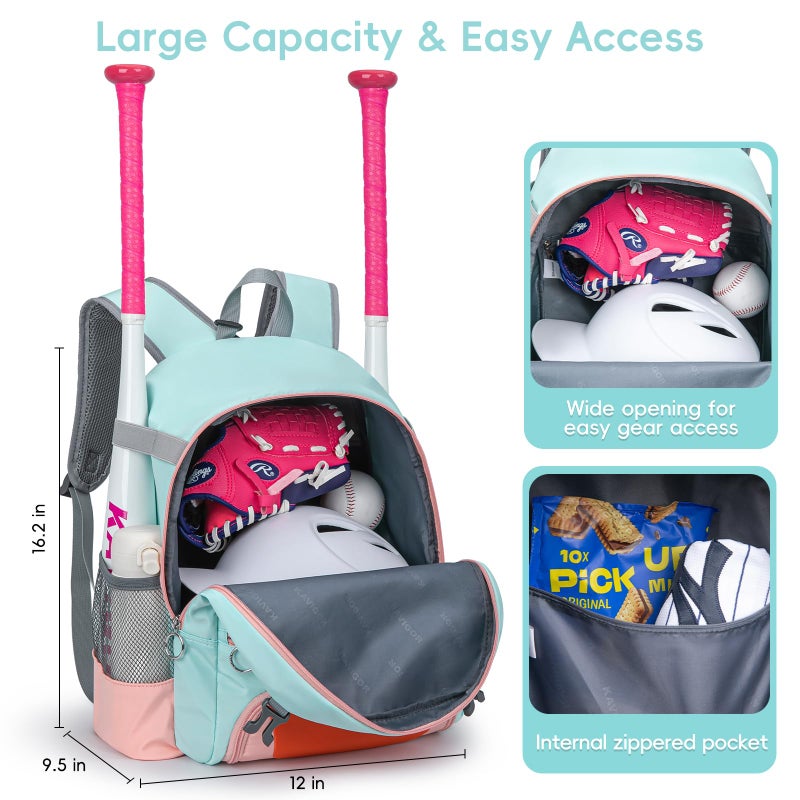 KAVIGOR 2026 Youth Baseball & Softball Bag | Ultra-Light Tball Backpack with Shoe Compartment & Helmet Holder | Skin-Soft Fabric - Image 3