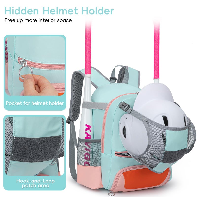 KAVIGOR 2026 Youth Baseball & Softball Bag | Ultra-Light Tball Backpack with Shoe Compartment & Helmet Holder | Skin-Soft Fabric - Image 2