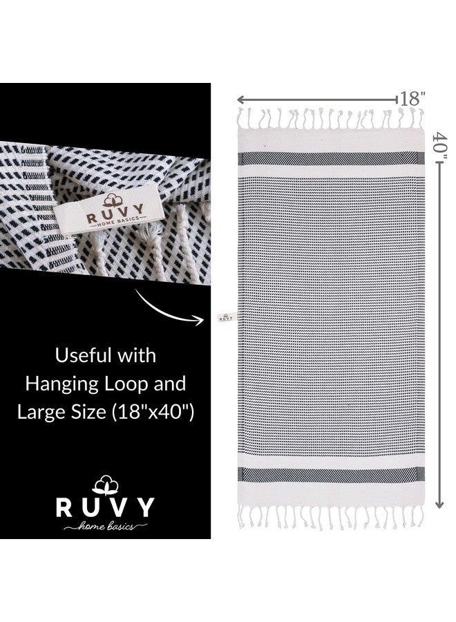 Ruvy Home Basics Turkish Hand Towels for Bathroom Set of 2 | 18"x40", 100% Cotton | Bathroom Hand Towels & Decorative Hand Towels for Bathroom, Kitchen, Yoga, Gym, Spa, Tea, Dishcloth, Face- Black - Image 3