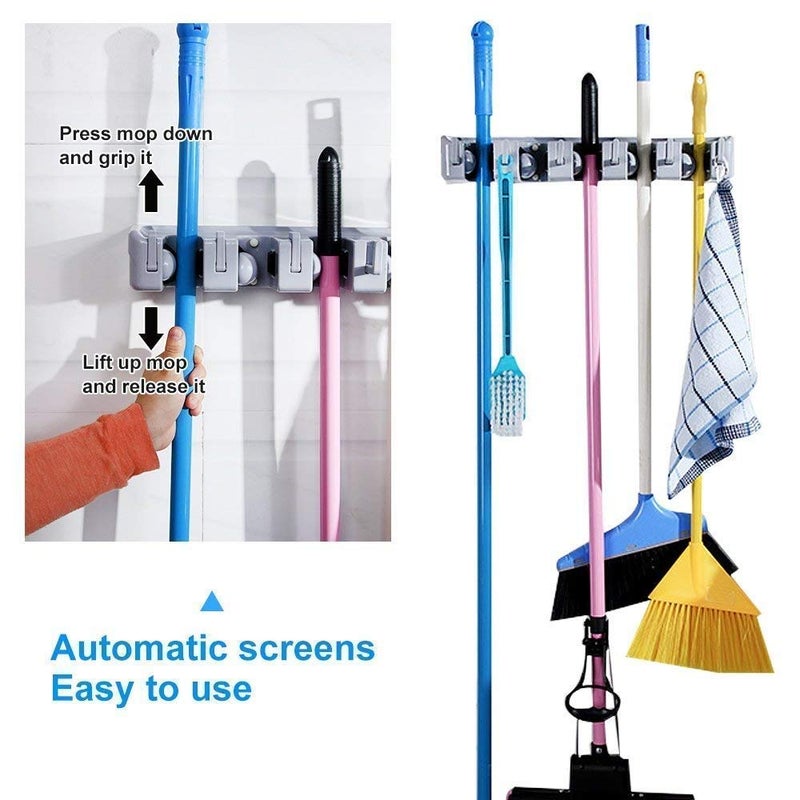 RAIYARAJ Raiyaraj Mop and Broom Holder Upgraded with Effective Strong Holding 5 Slot Position with 6 Hooks Garage Storage up to 11 Tools Wall Mounted Organize Ideas Standard Size  - Image 3