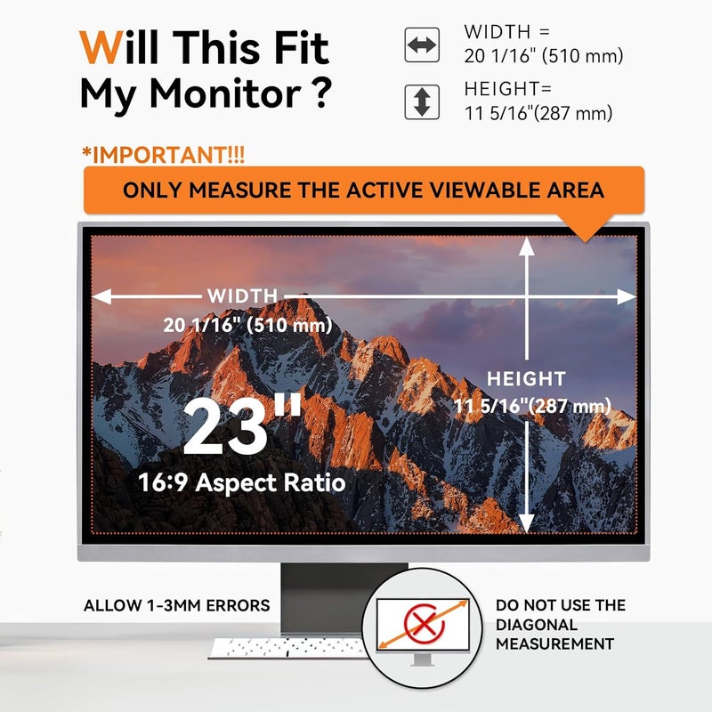 Mamol [2 Pack] 23 Inch Computer Privacy Screen for 16:9 Aspect Ratio Widescreen Monitor, Eye Protection Anti Glare Blue Light Computer Monitor Privacy Filter, Removable Anti-Scratch 23in Protector Film - Image 2