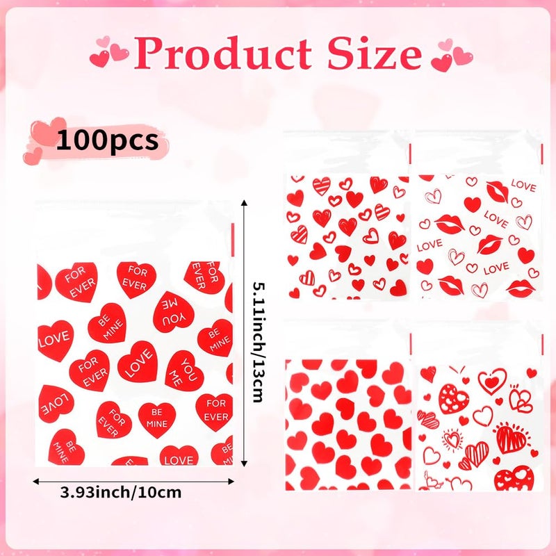 eowqeiur 100 PCS Valentines Self-sealing Cellophane Bags(4x4 Inch) for Candy Goodie Treat Snack Goody Cookie Small Gifts Wrap Plastic Ziplock Bag Baggies Pouch Valentine Galentine Party Favors Supplies Decor - Image 2