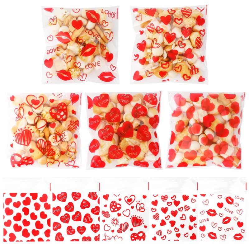 eowqeiur 100 PCS Valentines Self-sealing Cellophane Bags(4x4 Inch) for Candy Goodie Treat Snack Goody Cookie Small Gifts Wrap Plastic Ziplock Bag Baggies Pouch Valentine Galentine Party Favors Supplies Decor - Image 1