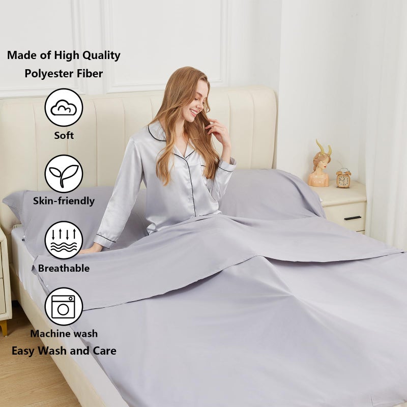 RHINSBENF Sleeping Bag Liner Camping Adult Sleep Sack Lightweight Travel Sheet for Hotel Bed Compact Ultralight Essential Cleaning Supplies Kit Travel Bedding Set for Backpacking (Gray & Double) - Image 3