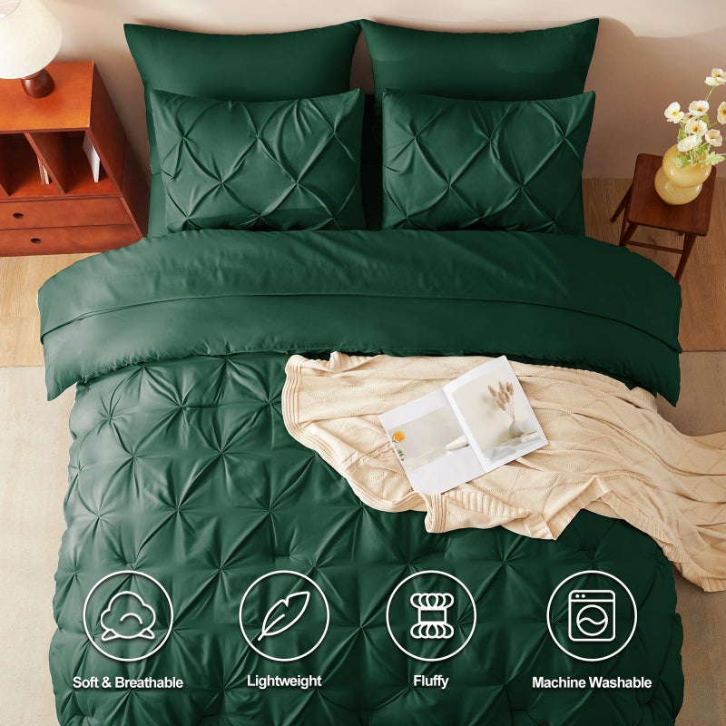 CozyLux California King Comforter Set Emerald Green - 7 Pieces Cal King Pintuck Bed in A Bag Gift for Family, Pinch Pleat Bedding Sets with All Season Comforter, Sheets, Pillowcases & Shams - Image 2