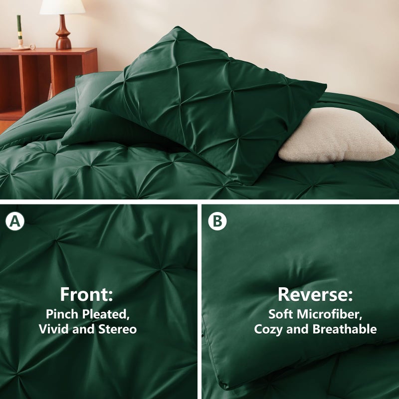 CozyLux California King Comforter Set Emerald Green - 7 Pieces Cal King Pintuck Bed in A Bag Gift for Family, Pinch Pleat Bedding Sets with All Season Comforter, Sheets, Pillowcases & Shams - Image 3