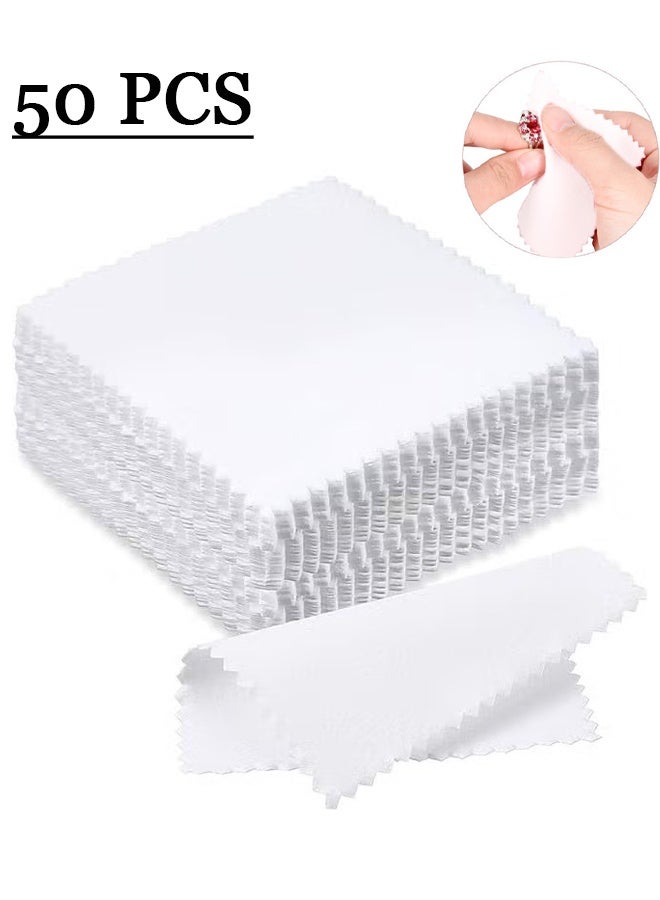 50 Pcs Polishing Cloth for Jewelry Care, Necklace Cleaning Cloth, Ring and Bracelet Silverware Wiping Cloth, Cleaning, Anti-Oxidation Polishing Rag (White) - Image 1