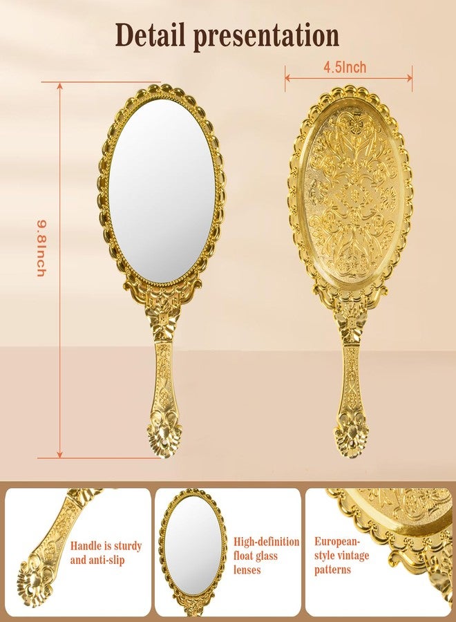 YUSONG 36 Pcs Vintage Handheld Mirror for Makeup - Travel Handle Mirrors for Women Gold Embossed Flower Portable Princess Mirror Tabletop Party Classroom - Image 2