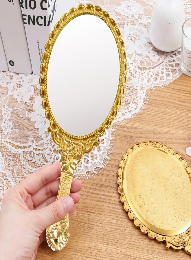 YUSONG 36 Pcs Vintage Handheld Mirror for Makeup - Travel Handle Mirrors for Women Gold Embossed Flower Portable Princess Mirror Tabletop Party Classroom - Image 4
