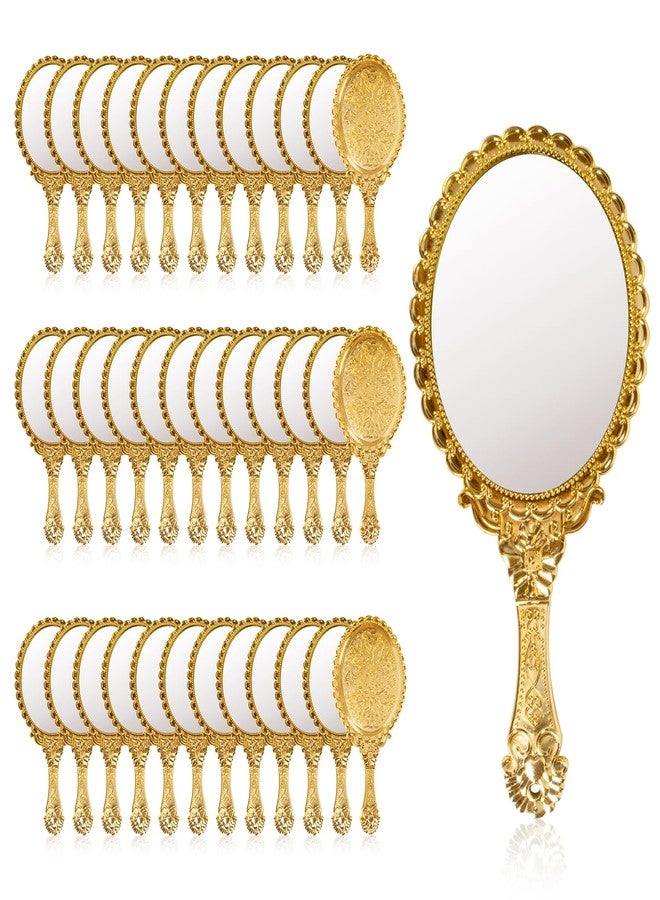 YUSONG 36 Pcs Vintage Handheld Mirror for Makeup - Travel Handle Mirrors for Women Gold Embossed Flower Portable Princess Mirror Tabletop Party Classroom - Image 1