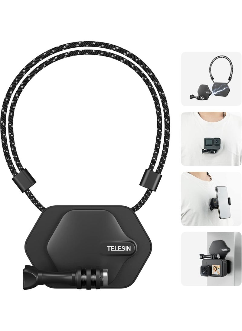 TELESIN Magnetic Chest Mount + Neck Strap + Phone Holder, 360° POV Invisible Selfie Necklace Lanyard Mounting Accessories Attach for GoPro Max Mini Hero 11 10 9 8 7 Insta360 DJI Action iPhone Android - Image 1