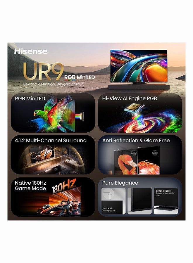 Hisense 75 Inch 4K RGB Mini LED Smart TV | VIDAA U9 | 120Hz | Frameless Design | 4.1.2 Dolby Atmos 90W | MT9655 Processor | 2025 | 2 Year Warranty | 75UR9S Black 75UR9S black - Image 3