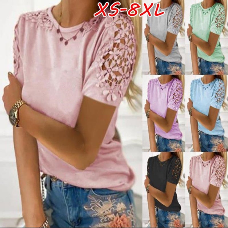 2024 Temu Selling Summer Loosening Temperament Commuter Stitching Short Round Neck T-Shirt 0290 - Image 3