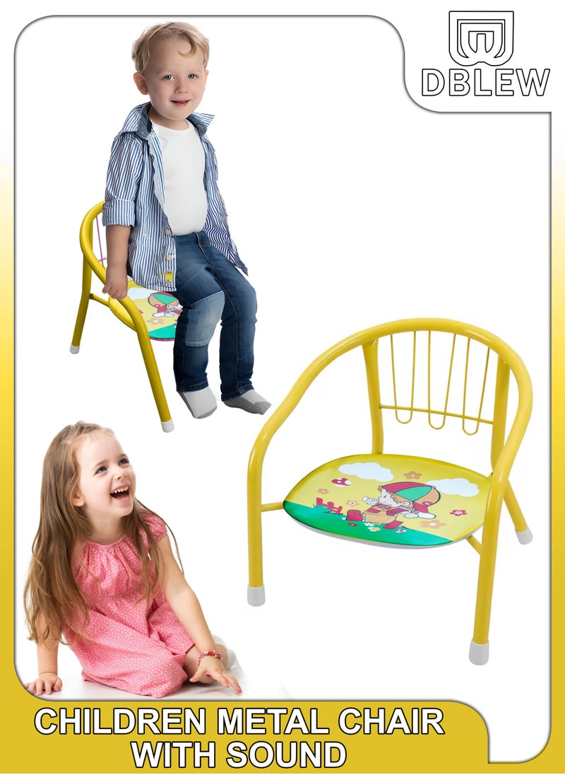 DBLEW Cute Design Baby Sitting Chairs Children Toddler Metal Frame Arm Outdoor With Squeak Pomp Pomp Sound For Study And Playing At Home Or School Strong Frame Kids Furniture Broad Wide Seating Boys Girls  - Image 1