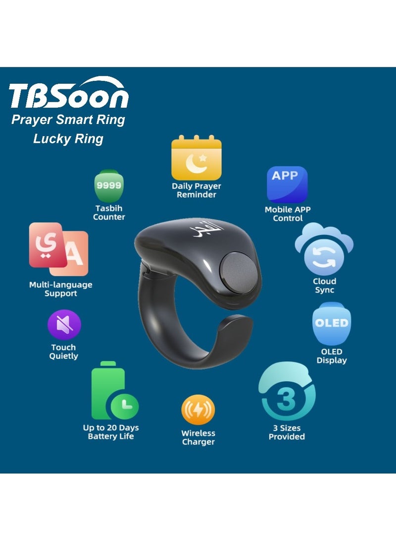 Fashion Prayer Smart Ring, Lucky Ring, Smart Tasbih Beads Ring, Watch Ring, with Prayer Counters, 5 Prayer Time Reminders, Prayer Direction Indicator Guide, Large Battery, OLED Display, Azan Alarm C - Image 4