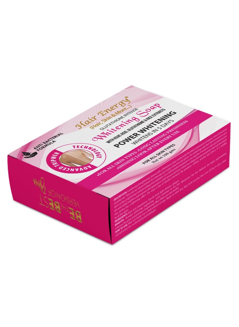 Hair Energy - Hair Energy Glutathione Whitening Soap | Deep Face Cleansing | Kojic Acid, Glutathione, Rice Extracts | Moisturizes and Cleanses the Skin | All Skin Types | Face Soap Bar| 100 gms - Image 1
