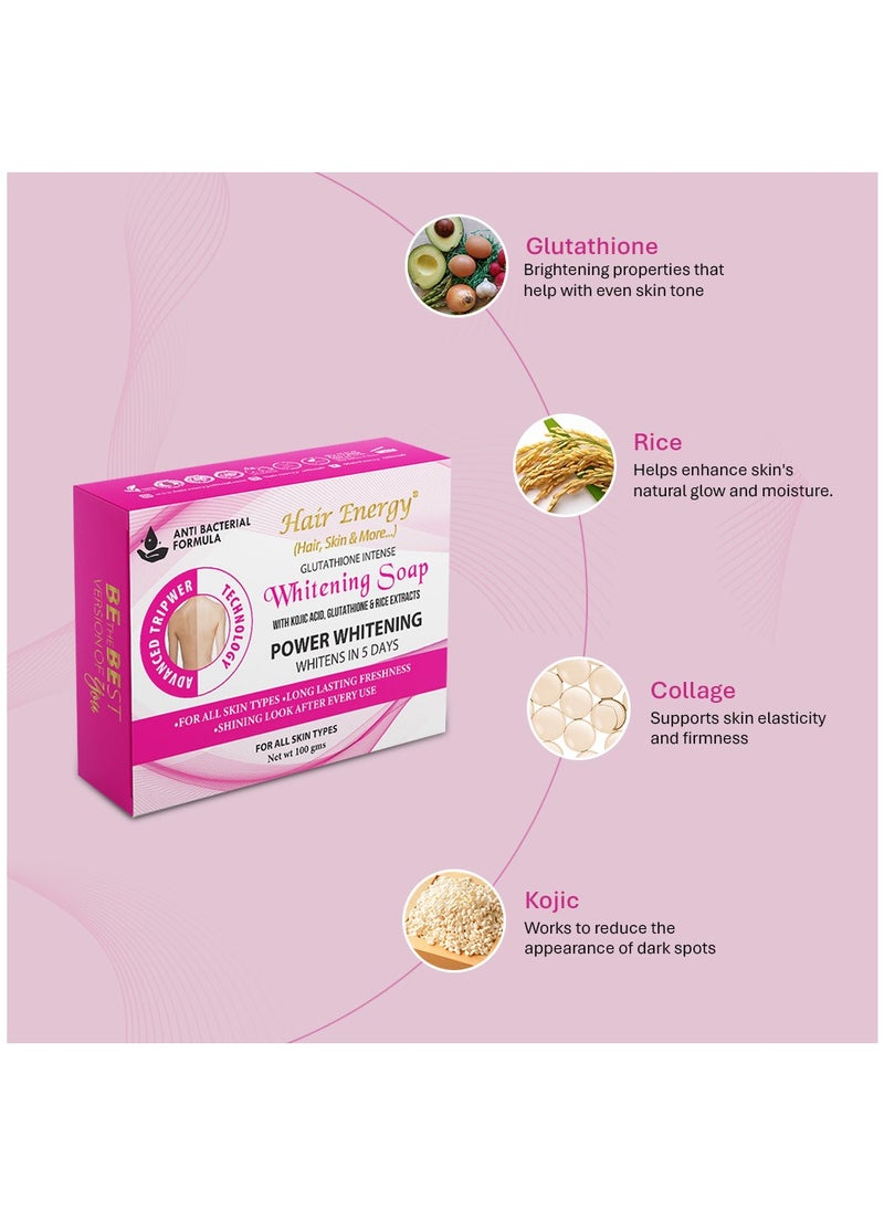 Hair Energy - Hair Energy Glutathione Whitening Soap | Deep Face Cleansing | Kojic Acid, Glutathione, Rice Extracts | Moisturizes and Cleanses the Skin | All Skin Types | Face Soap Bar| 100 gms - Image 1