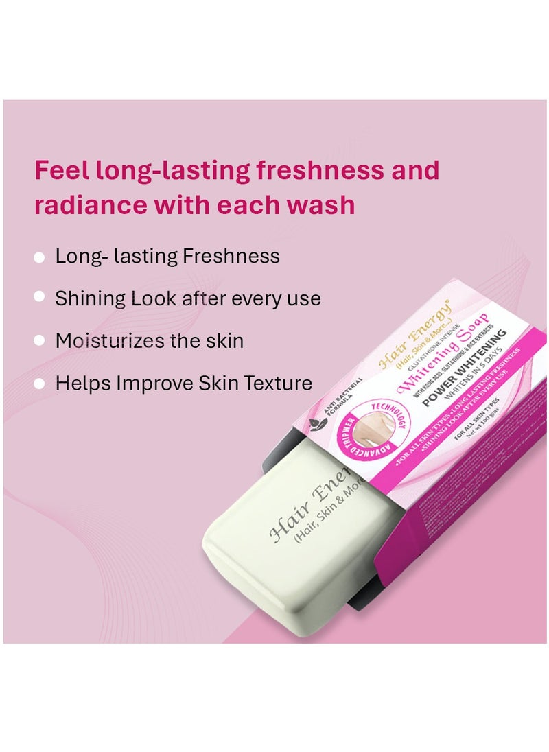 Hair Energy - Hair Energy Glutathione Whitening Soap | Deep Face Cleansing | Kojic Acid, Glutathione, Rice Extracts | Moisturizes and Cleanses the Skin | All Skin Types | Face Soap Bar| 100 gms - Image 1