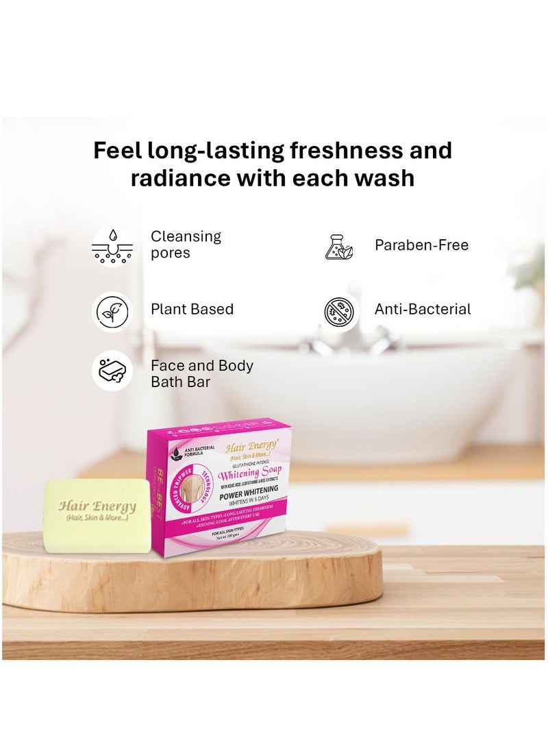 Hair Energy - Hair Energy Glutathione Whitening Soap | Deep Face Cleansing | Kojic Acid, Glutathione, Rice Extracts | Moisturizes and Cleanses the Skin | All Skin Types | Face Soap Bar| 100 gms - Image 1