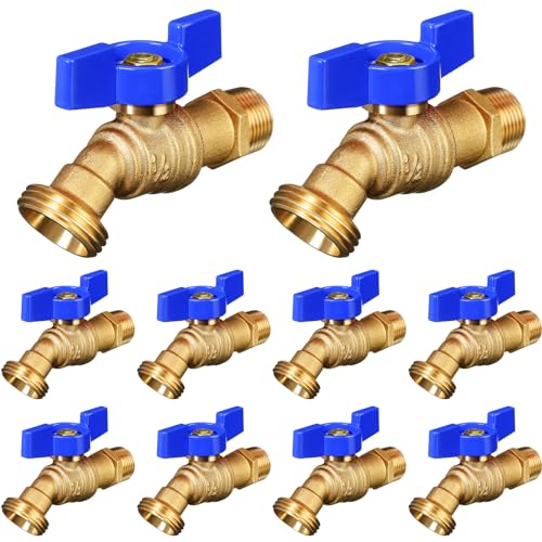 VIHOSE 10 Pack Male Hose Bib Mip, 3/4" Mip x 3/4" Mht, 1/4 Turn Outdoor Brass Water Hose Spigot Heavy Duty Faucet Shut off Valve for Garden Patio Outdoor(blue) - Image 1