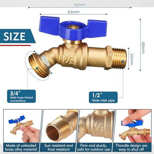VIHOSE 10 Pack Male Hose Bib Mip, 3/4" Mip x 3/4" Mht, 1/4 Turn Outdoor Brass Water Hose Spigot Heavy Duty Faucet Shut off Valve for Garden Patio Outdoor(blue) - Image 2