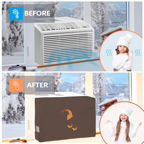 TOHONFOO Air Conditioner Cover Indoor 17"W x 13"H x 3.5"D, Windproof and Waterproof 3 Layers Insulation Window AC Cover for Inside with Aluminum Foil and 2mm Foam, Brown - Image 5