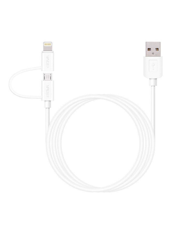 NIBEMINENT Multi Compatible Cable 1 Meter, MicroUSB cable with Lightning Adapter -3.2feet- White  - Image 1