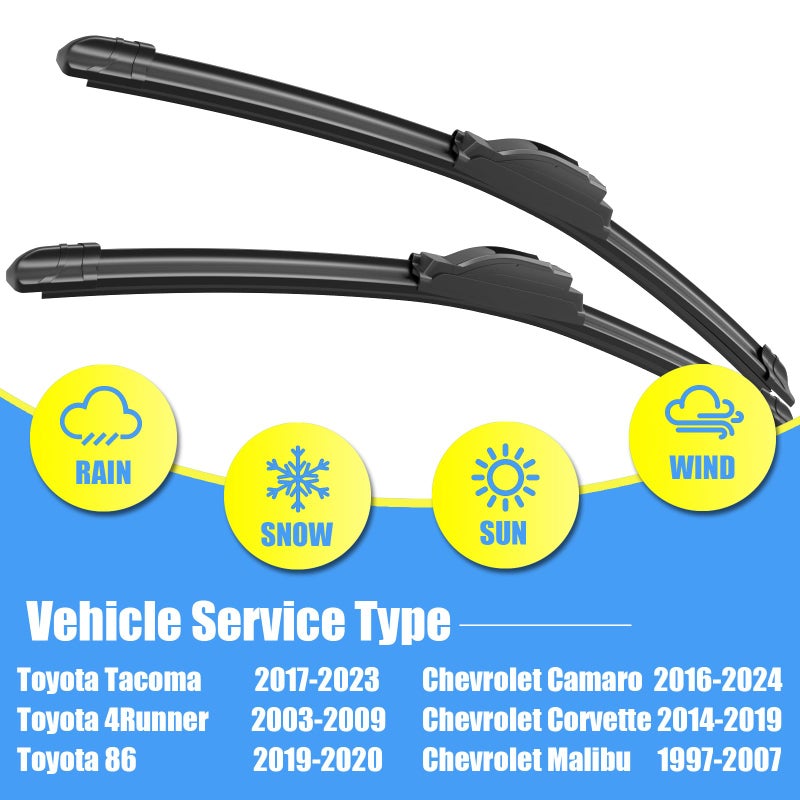 GavimnalÂ® 22"+20" Silicone Wiper Blades Replacement For Toyota Tacoma 2017-2023 4Runner 2003-2009 /Chevrolet Camaro 2016-2024 Corvette 2014-2019,All-Season Front Windshield Wiper Blades(Set of 2) - Image 2
