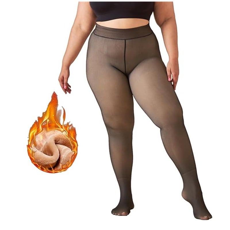 Leggings, Bare-Leg Black Translucent Leggings, Women'S Fleece-Lined Pantyhose, Fake Translucent - Image 1
