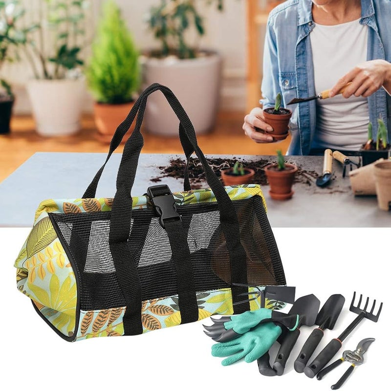 Bahels Tote, Mesh Storage Handbag Washable Garden Tool Bag 30x20x20cm for Camping or Other Travel (Color : Yellow leaves) - Image 4