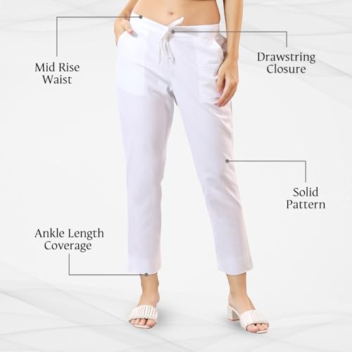 TRASA Ultra Soft Cotton Mid Rise Regular and Plus 8 Colour Cotton Pants for Womens and Girls, White - 3XL - Image 3