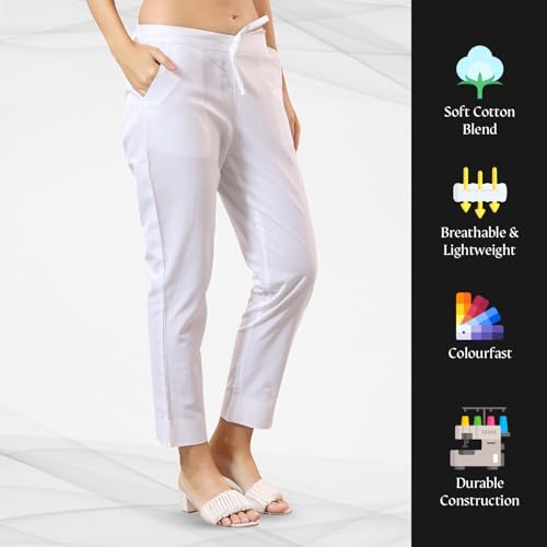 TRASA Ultra Soft Cotton Mid Rise Regular and Plus 8 Colour Cotton Pants for Womens and Girls, White - 3XL - Image 4