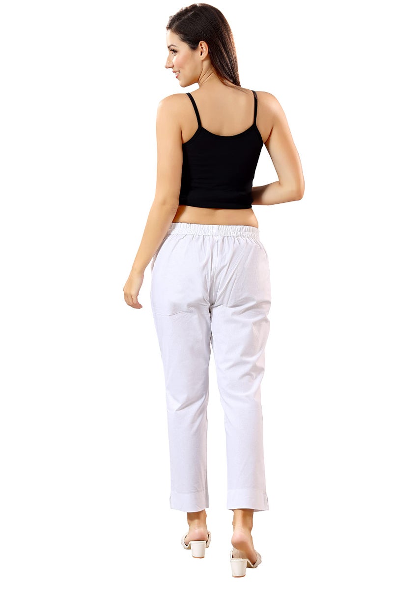 TRASA Ultra Soft Cotton Mid Rise Regular and Plus 8 Colour Cotton Pants for Womens and Girls, White - 3XL - Image 5